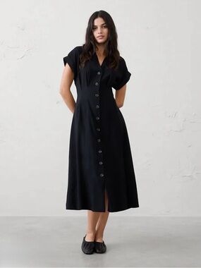 Banana Republic Black Button-Front Midi Dress